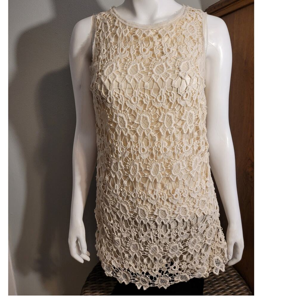LUSH Ivory Crochet Lace Mini Dress Small Cotton Bodycon Beach Bridal Resort Boho